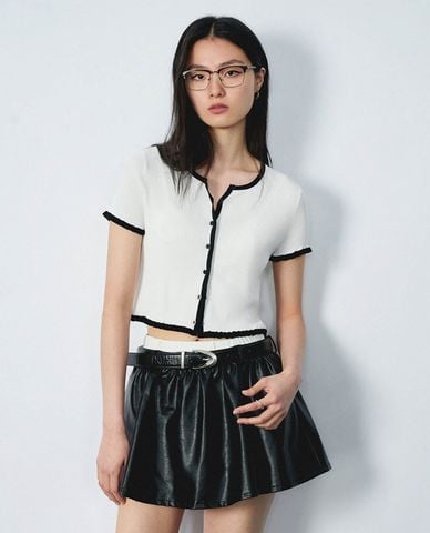  URBAN REVIVO - Áo dệt kim nữ cổ tròn tay ngắn Skinny 