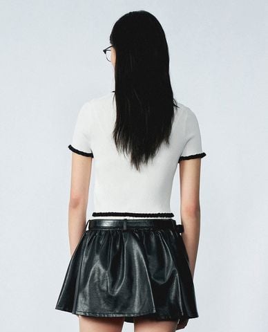  URBAN REVIVO - Áo dệt kim nữ cổ tròn tay ngắn Skinny 