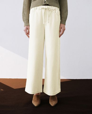  URBAN REVIVO - Quần nữ ống rộng lưng thun hiện đại 