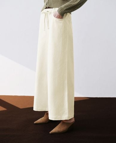  URBAN REVIVO - Quần nữ ống rộng lưng thun hiện đại 