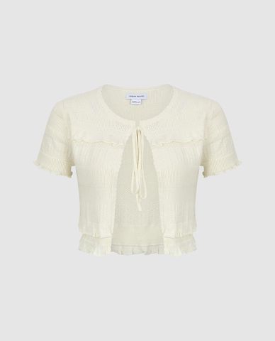  URBAN REVIVO - Áo dệt kim nữ phối dây rút 