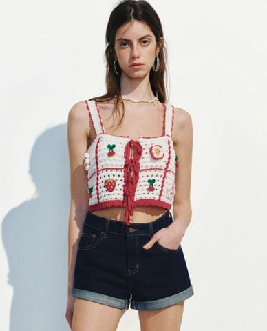  URBAN REVIVO - Áo dệt kim nữ hai dây Crochet 