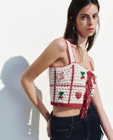  URBAN REVIVO - Áo dệt kim nữ hai dây Crochet 