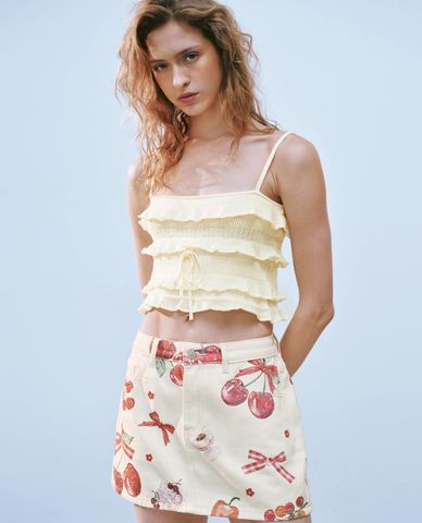  URBAN REVIVO - Áo hai dây nữ xếp tầng phối bèo 