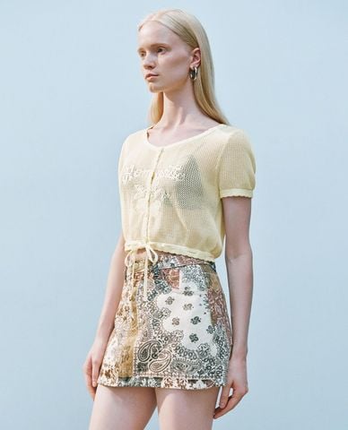  URBAN REVIVO - Áo dệt kim nữ cổ tròn tay ngắn 