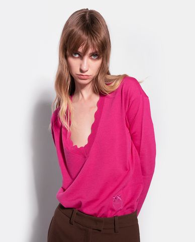  PINKO - Áo len nữ cổ V tay dài phom suông Nosiola 