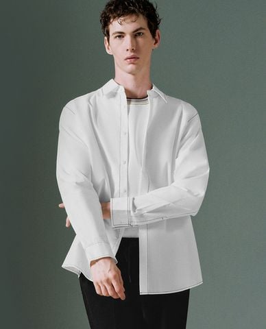  URBAN REVIVO - Áo sơ mi nam cổ bẻ tay dài Loose 