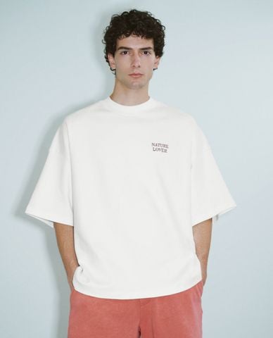  URBAN REVIVO - Áo thun nam cổ tròn tay ngắn Letter Printed 