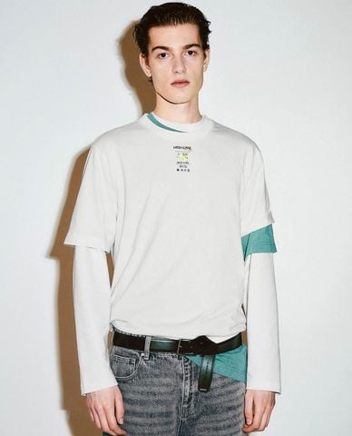  URBAN REVIVO - Áo thun nam cổ tròn tay ngắn phối họa tiết 