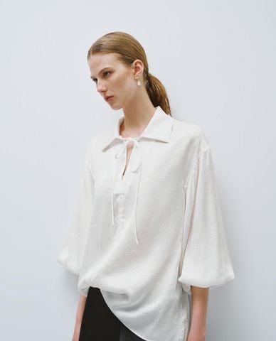  URBAN REVIVO - Áo sơ mi nữ tay dài buộc nơ cổ điển 