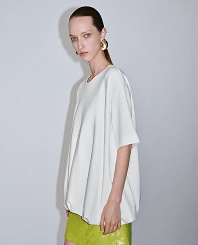  URBAN REVIVO - Áo kiểu nữ cổ tròn dáng quả bí 