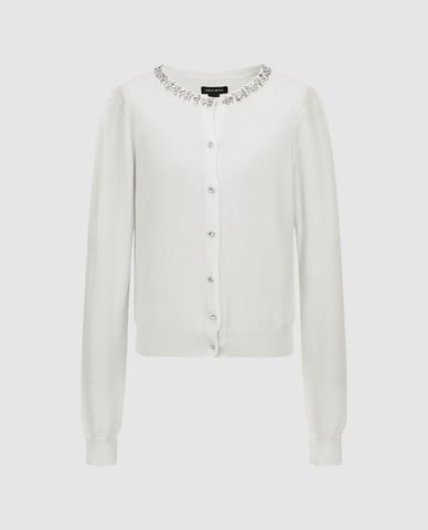  URBAN REVIVO - Áo khoác cardigan nữ cổ tròn tay dài đính đá 