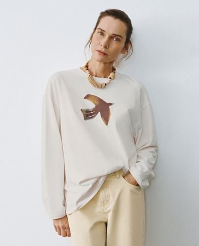  URBAN REVIVO - Áo thun nữ cổ tròn tay dài Loose 