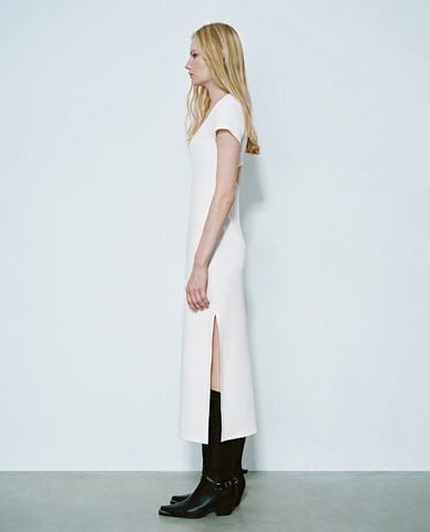  URBAN REVIVO - Đầm midi cổ vuông thời trang 