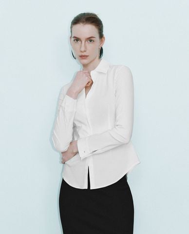  URBAN REVIVO - Áo sơ mi nữ cổ bẻ tay dài thanh lịch 