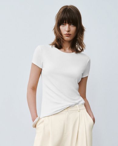  URBAN REVIVO - Áo thun nữ cổ tròn tay ngắn Skinny 