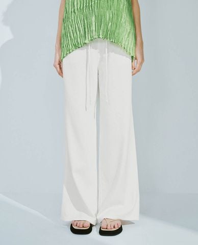  URBAN REVIVO - Quần jeans nữ ống rộng phối dây rút 