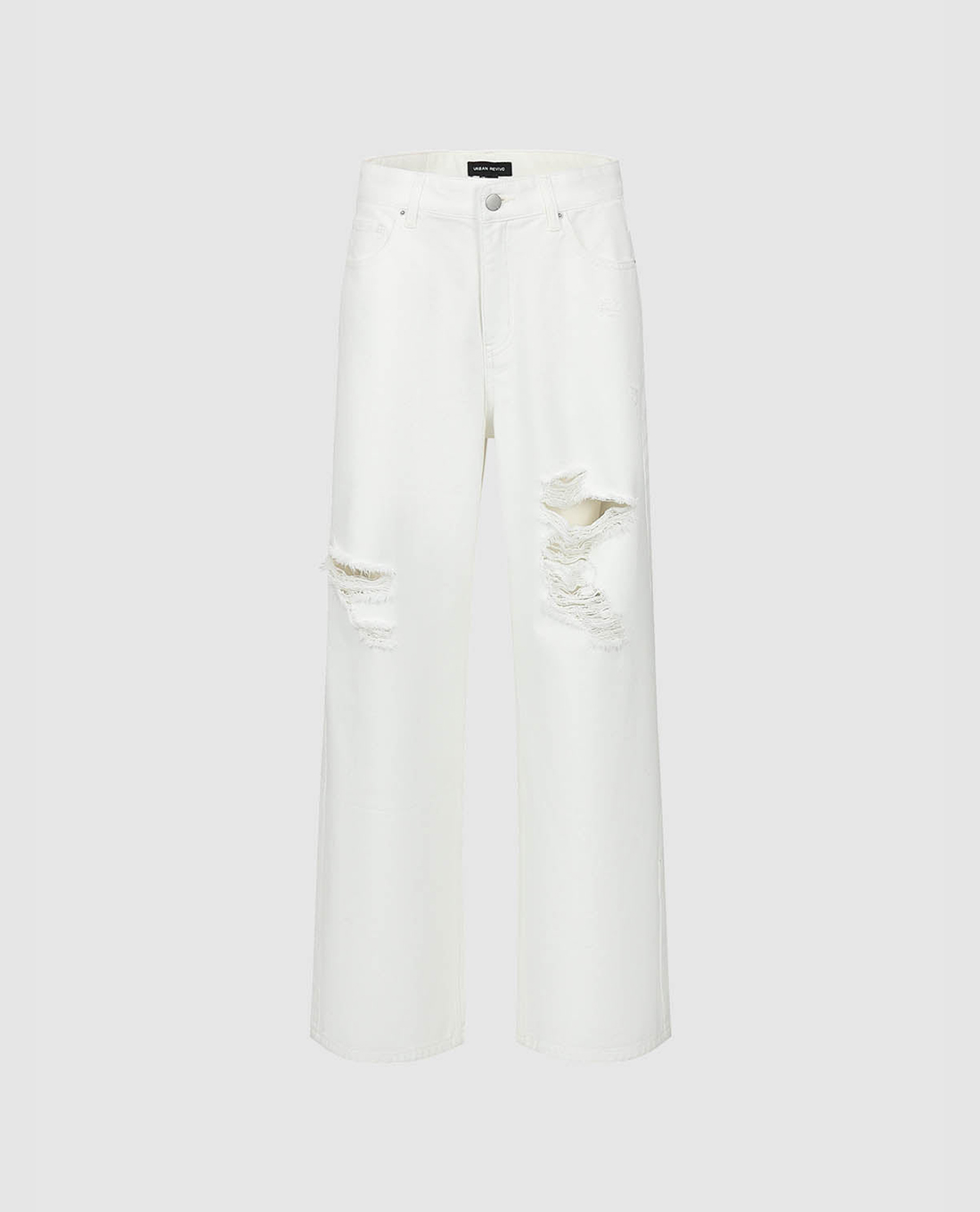 URBAN REVIVO - Quần jeans nữ ống đứng phối rách cá tính