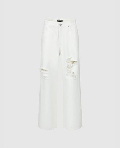  URBAN REVIVO - Quần jeans nữ ống đứng phối rách cá tính 