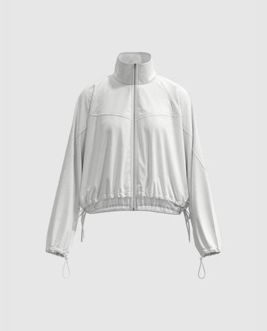  URBAN REVIVO - Áo khoác gió nữ cổ trụ phối dây rút 