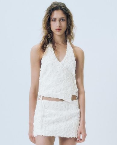  URBAN REVIVO - Áo kiểu nữ cổ yếm phối vạt chéo Halter 