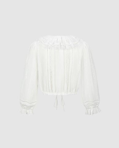  URBAN REVIVO - Áo kiểu nữ cổ bèo tay bồng 