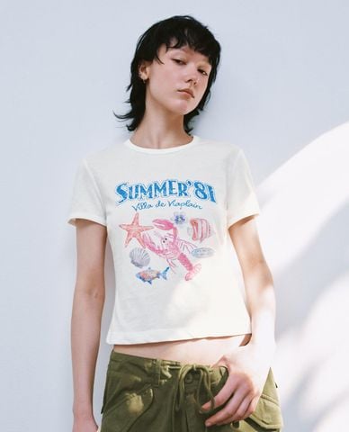  URBAN REVIVO - Áo thun nữ cổ tròn tay ngắn Printed 