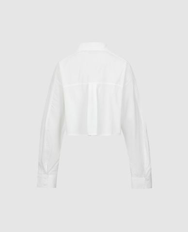  URBAN REVIVO - Áo sơ mi nữ cổ bẻ tay dài phom croptop 