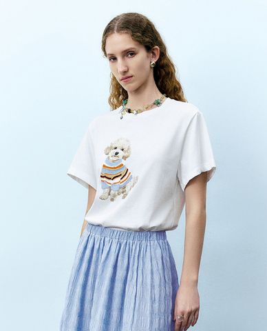  URBAN REVIVO - Áo thun nữ cổ tròn tay ngắn Printed Loose 