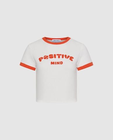  URBAN REVIVO - Áo croptop nữ cổ tròn tay ngắn in hoạ tiết 