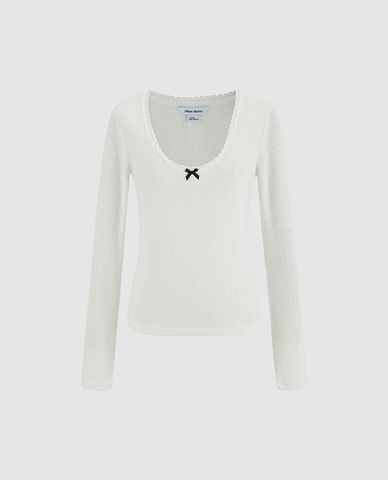  URBAN REVIVO - Áo thun nữ cổ tròn nữ tính 