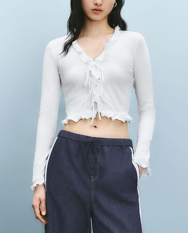  URBAN REVIVO - Áo croptop nữ tay dài phom ôm 