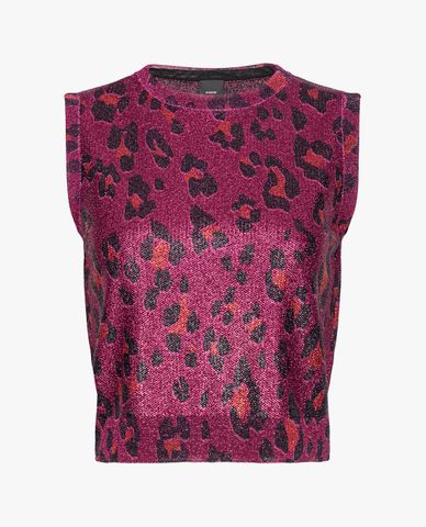  PINKO - Áo dệt kim nữ không tay họa tiết da báo 