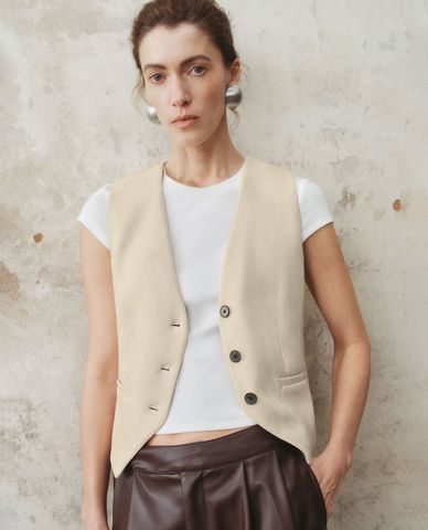  URBAN REVIVO - Áo khoác gilet nữ cổ V hiện đại 