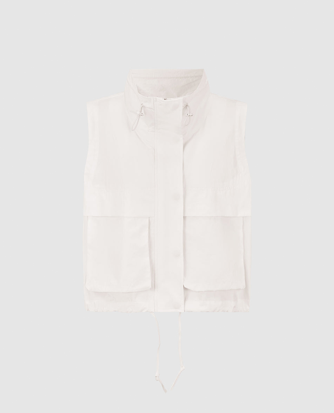 URBAN REVIVO - Áo khoác croptop nữ sát nách phối túi Stand Collar Straight
