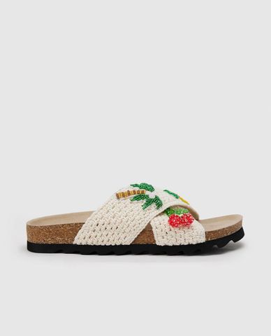  URBAN REVIVO - Dép nữ quai chéo vải đan thêu họa tiết 