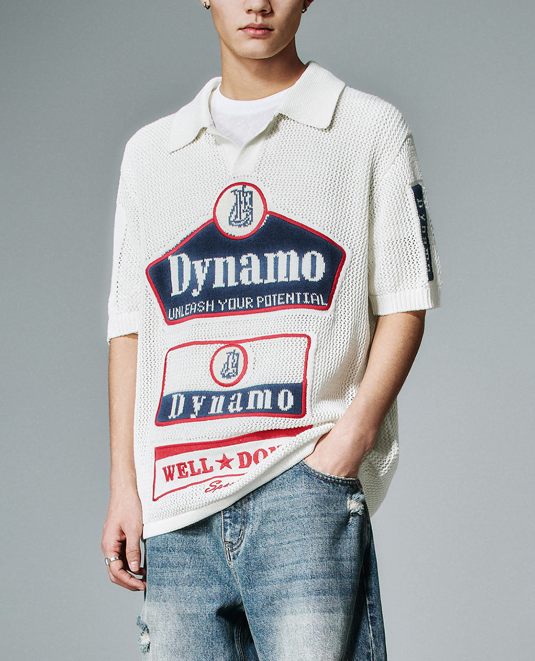 URBAN REVIVO - Áo dệt kim nam cổ bẻ tay ngắn