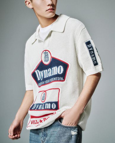  URBAN REVIVO - Áo dệt kim nam cổ bẻ tay ngắn 