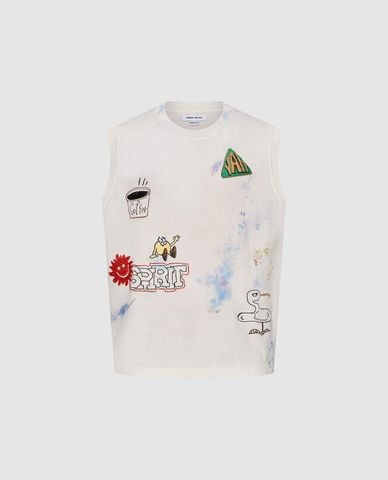  URBAN REVIVO - Áo dệt kim nam cổ tròn in hình 