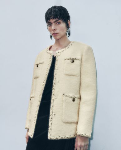  URBAN REVIVO - Áo khoác tweed nữ phối túi thanh lịch Glamor 