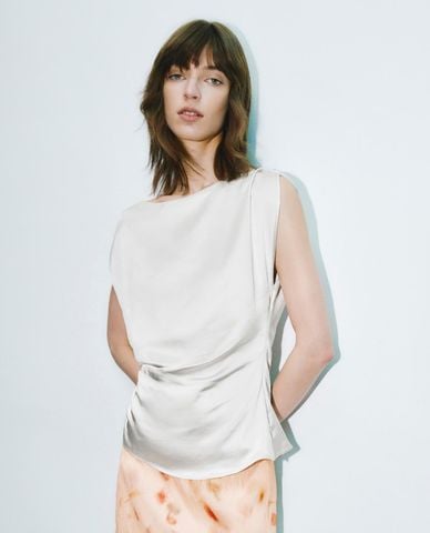  URBAN REVIVO - Áo kiểu nữ nhún eo Overhead 