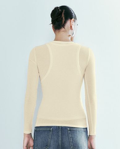  URBAN REVIVO - Áo kiểu nữ cổ tròn tay dài phom ôm 2 In 1 