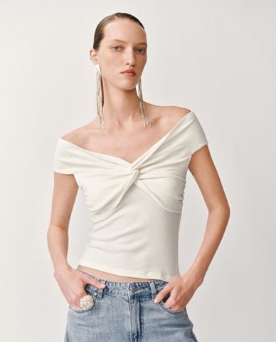  URBAN REVIVO - Áo trễ vai nữ Twisted Front 