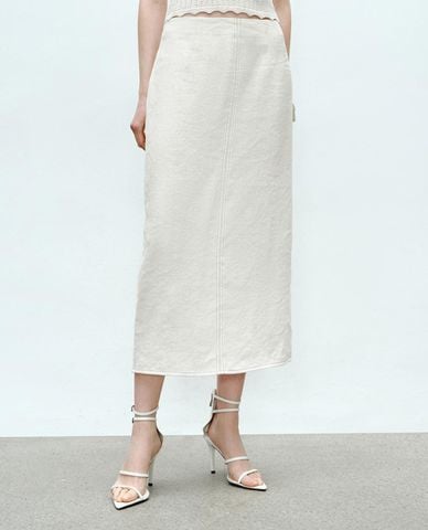  URBAN REVIVO - Chân váy phom suông midi xẻ tà 