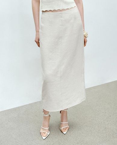  URBAN REVIVO - Chân váy phom suông midi xẻ tà 