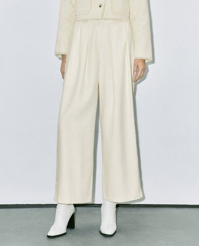  URBAN REVIVO - Quần nữ ống rộng lưng cao Hidden Button 