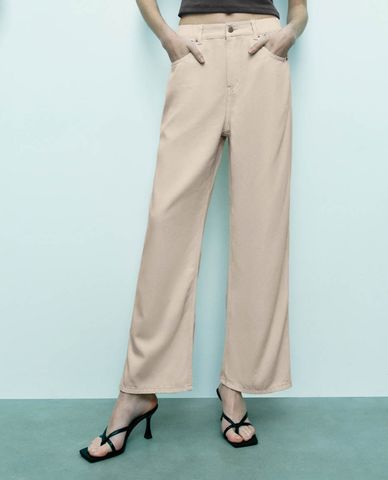  URBAN REVIVO - Quần nữ ống rộng cạp cao phối chun thanh lịch 