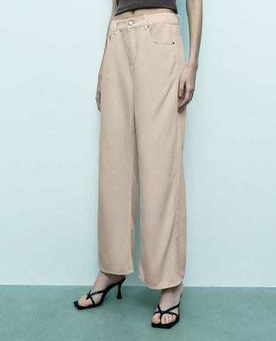  URBAN REVIVO - Quần nữ ống rộng cạp cao phối chun thanh lịch 