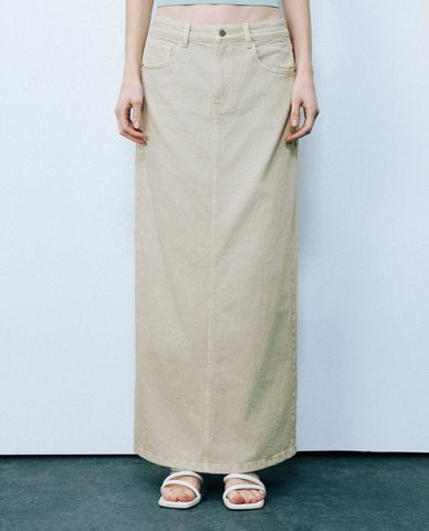  URBAN REVIVO - Chân váy denim midi xẻ tà thanh lịch 