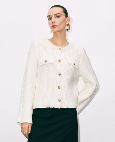  URBAN REVIVO - Áo khoác cardigan nữ cổ tròn tay dài hiện đại 